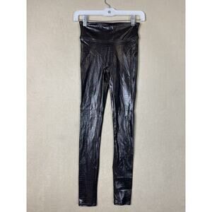 Spanx Pants Womens Extra Small Brown Faux Patent Leather Leggings Adult